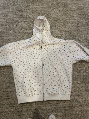 White Floral Zip-Up Hoodie